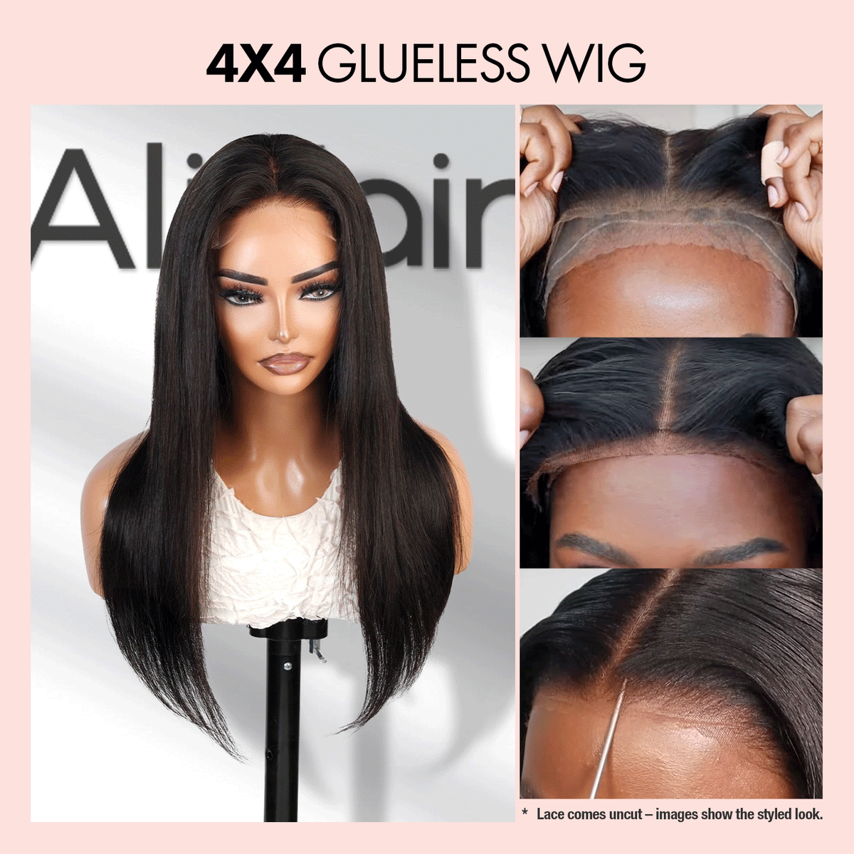 100% Human Hair Glueless 4x4 Closure Wig Straight Natural 18"