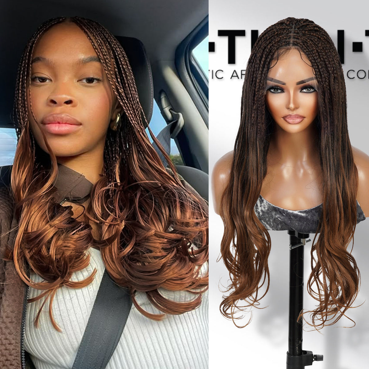 Authentic Glueless Full Lace Braided Wig Medium Knotless Box Braid Layered Mermaid Wave 1B/30 28" BW Unit15