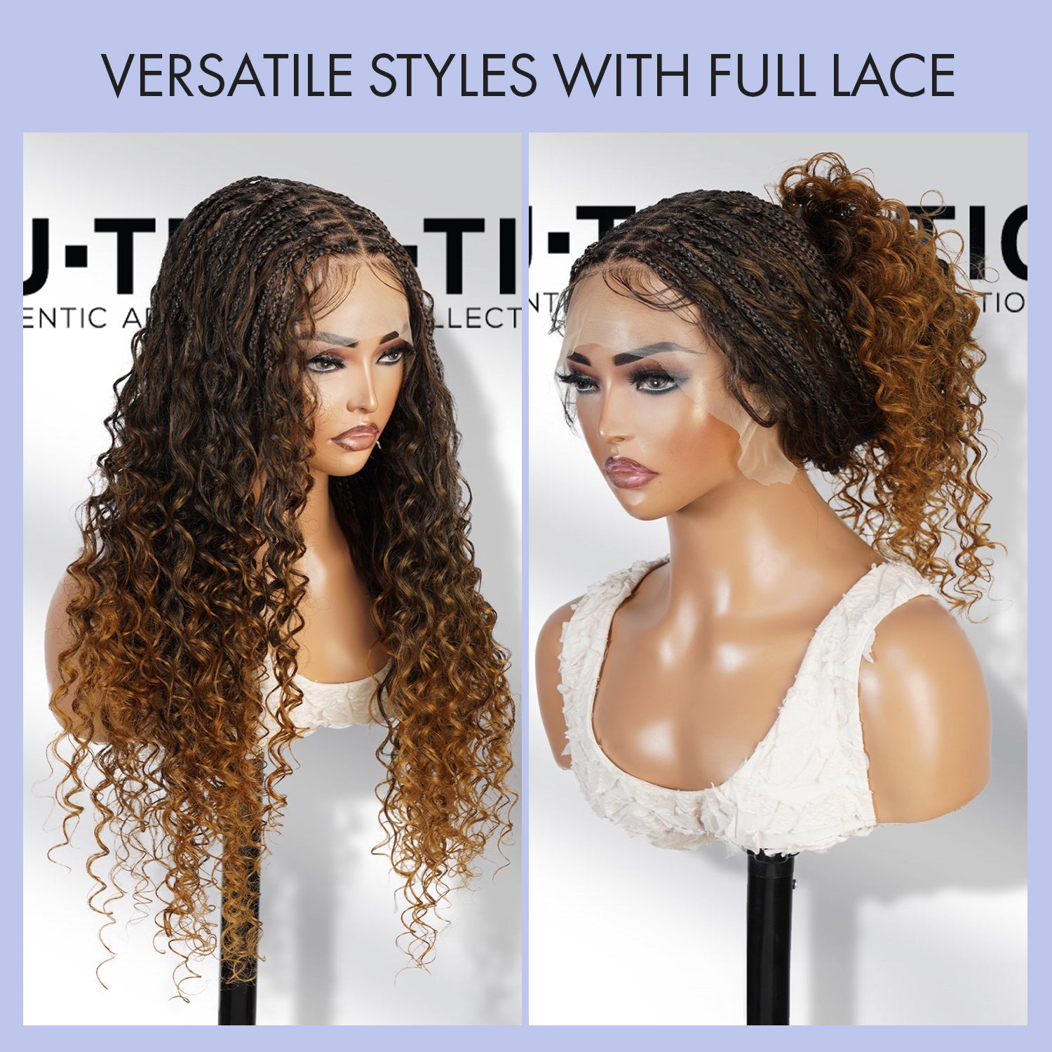 Authentic Glueless Full Lace Braided Wig Small Knotless Boho Box Braid Loose Curl 1B/27 24" BW Unit4