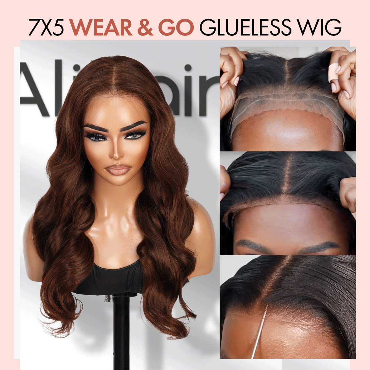 100% Human Hair Wear and Go Pre Cut Pre Plucked Glueless 7x5 Closure Wig Body Wave Chocolate Brown 20"