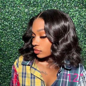 UpScale 100% Human Hair Pre Plucked 13x4 Lace Frontal Wig Wavy Bob 14"