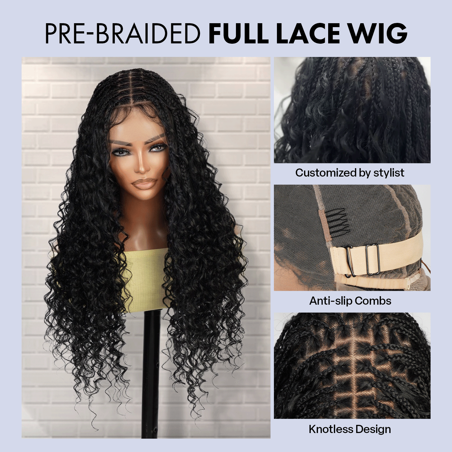 Authentic Glueless Full Lace Braided Wig Small Knotless Boho Box Braid Loose Curl 1B 24" BW Unit4