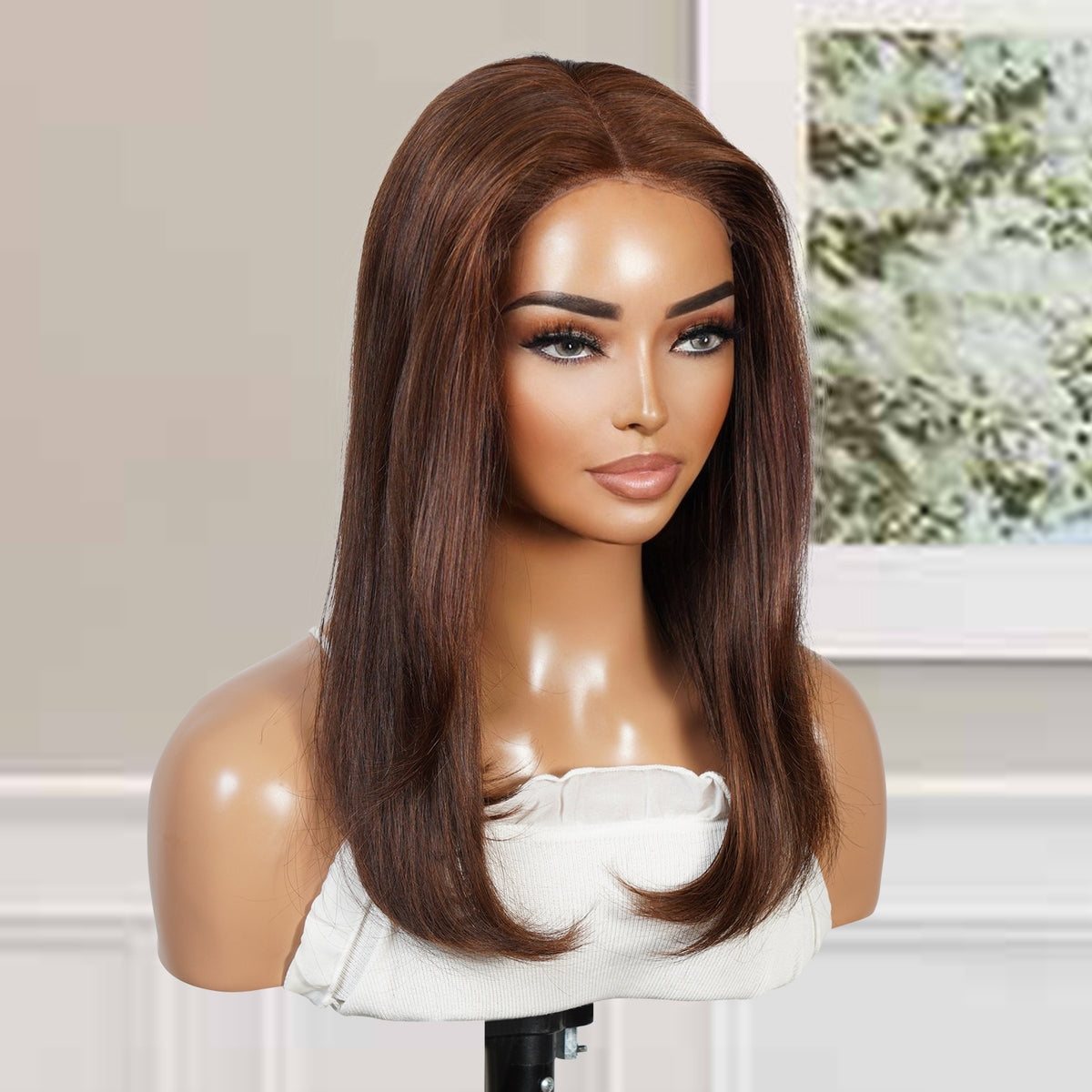 UpScale 100% Human Hair Wear and Go Pre Cut Pre Plucked Glueless 5x5 Closure Wig Layered Cut Straight 16"