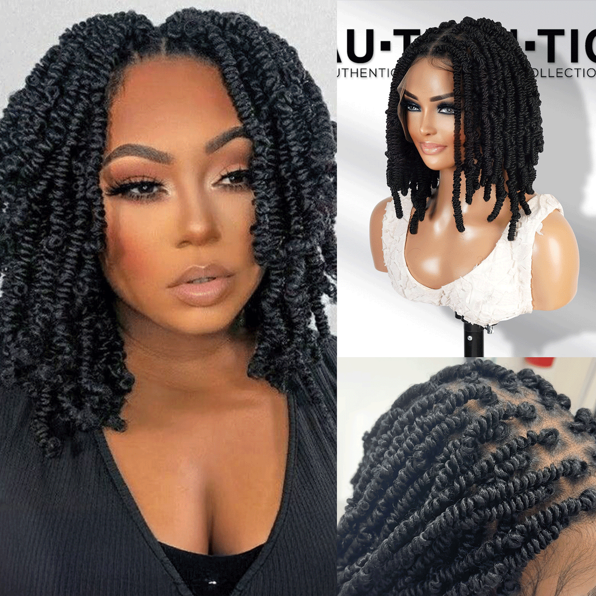 Authentic Glueless Full Lace Braided Wig Passion Spring Twists 1B 12" BW Unit17