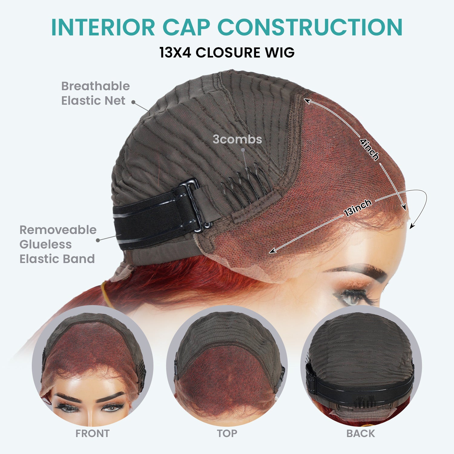 100% Human Hair Wear and Go Pre Cut Pre Plucked Glueless 13x4 Lace Front Wig Layered Straight with Bang #33 18"