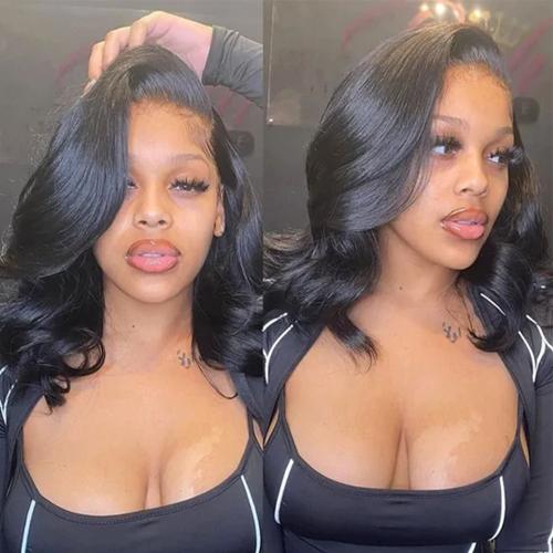 UpScale 100% Human Hair Pre Plucked 13x4 Lace Frontal Wig Wavy Bob 14"