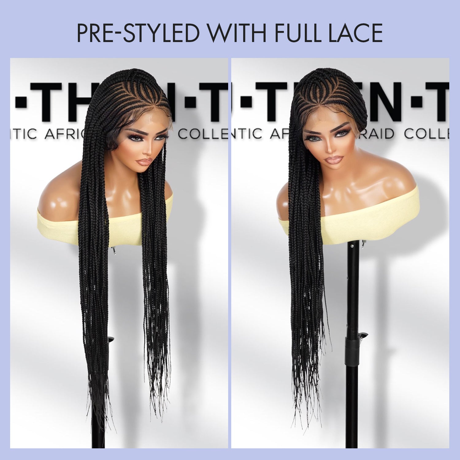 Authentic Glueless Full Lace Braided Wig Medium Fulani Crisscross Feed-In Braids 1B 36" BW Unit10