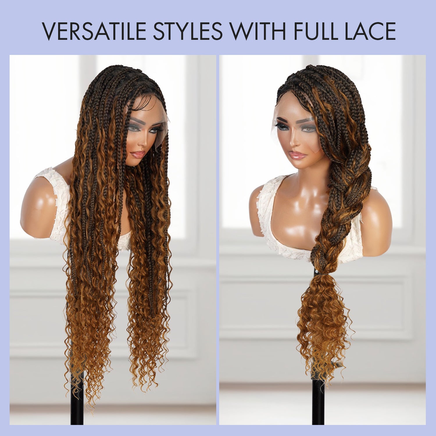 Authentic Glueless Full Lace Braided Wig Medium Knotless Boho Box Braid Deep Bulk 1B/27 36" BW Unit11
