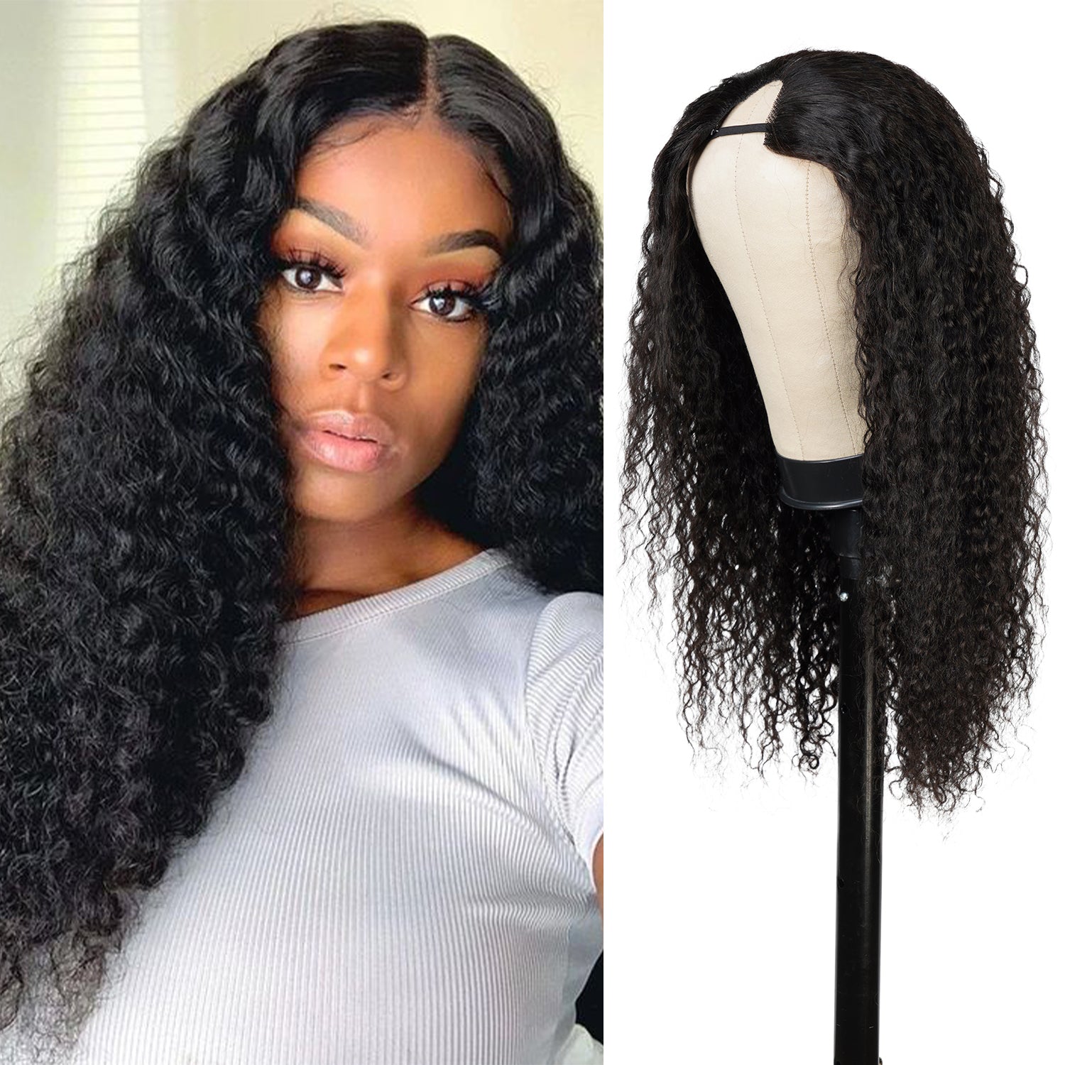 Diva Queen Virgin Human Hair Hand Tied V-Part Clip Wig Jerry Curl 20"