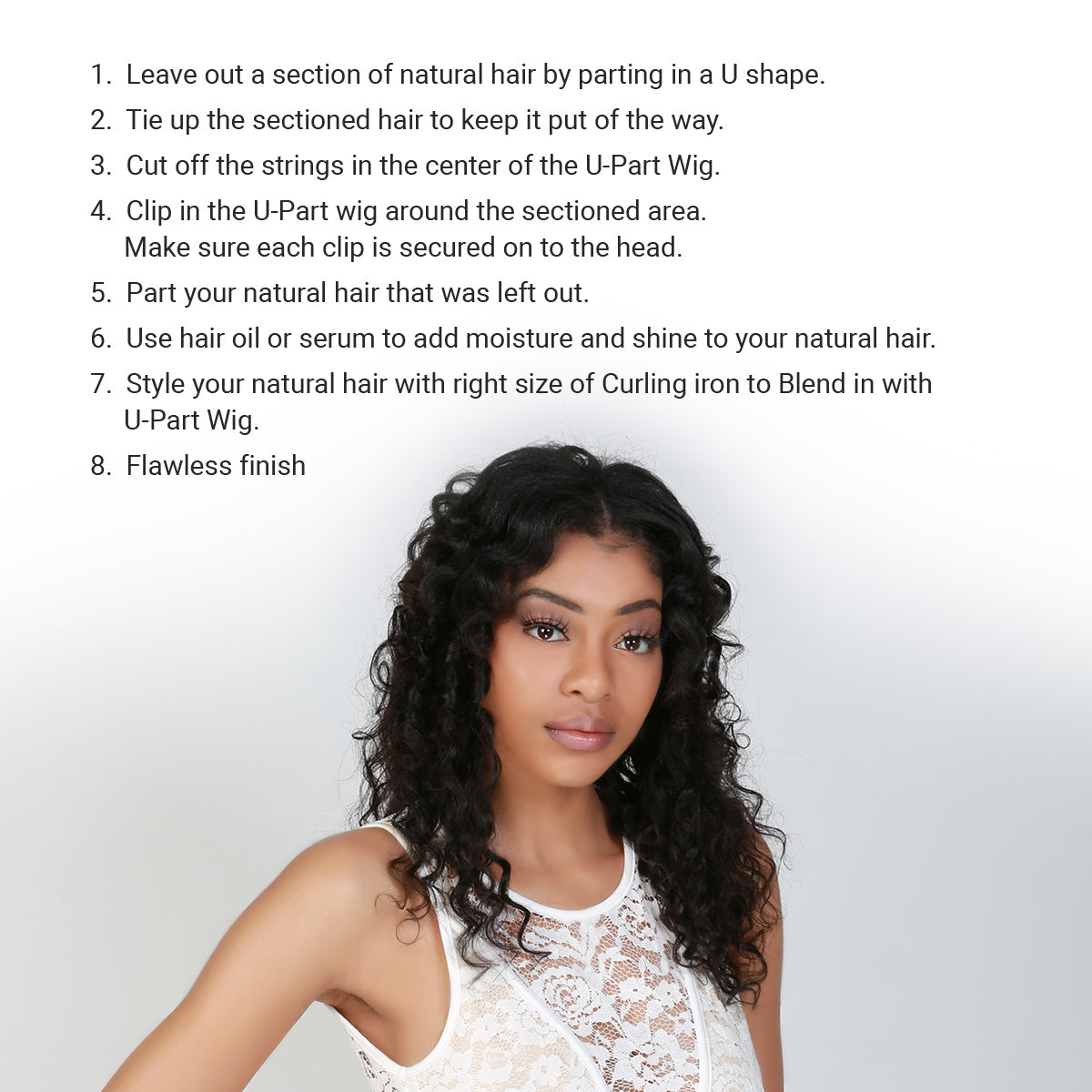 Diva Queen Virgin 100% Human Hair U-Part Clip Wig Kinky Curly 16"