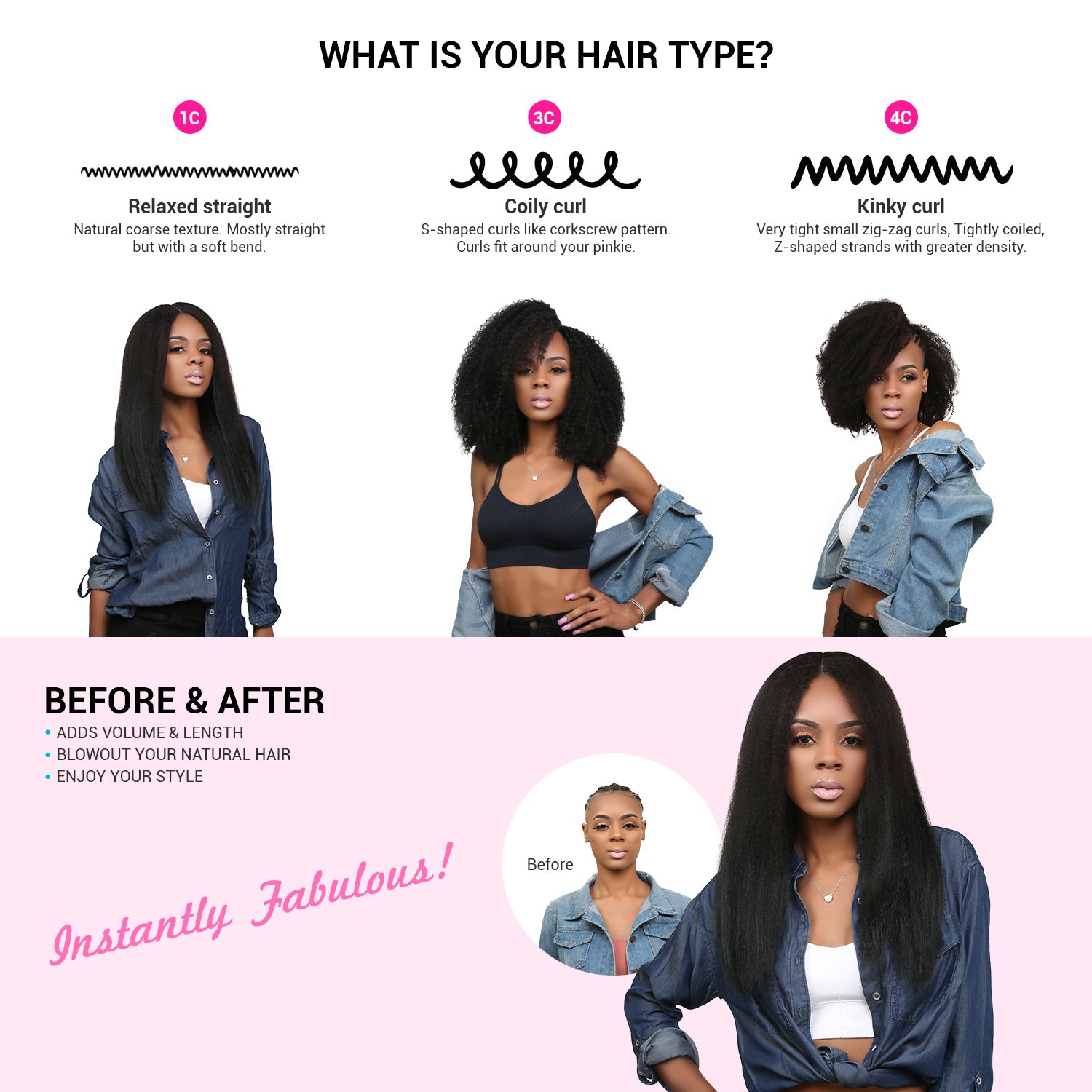 Instant Fab Human Hair Clip-In Extensions Natural 1C Relaxed Natural