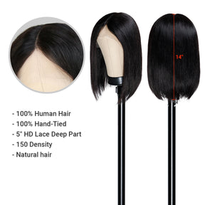 Top Grade Human Hair Center Part Bob Wig, Glueless Lace Front Wigs, Unprocessed Virgin Human hair, You can dye or bleach and perm, 150 Density hair with Pre-Plucked Hairline, Real & natural looking human hair lace wig, Perfect hairstyle for all season