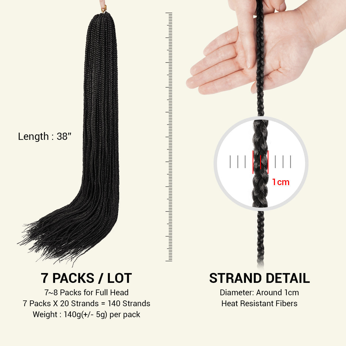 Authentic Synthetic Hair Crochet Braid Pre-Looped Box Braid 38"