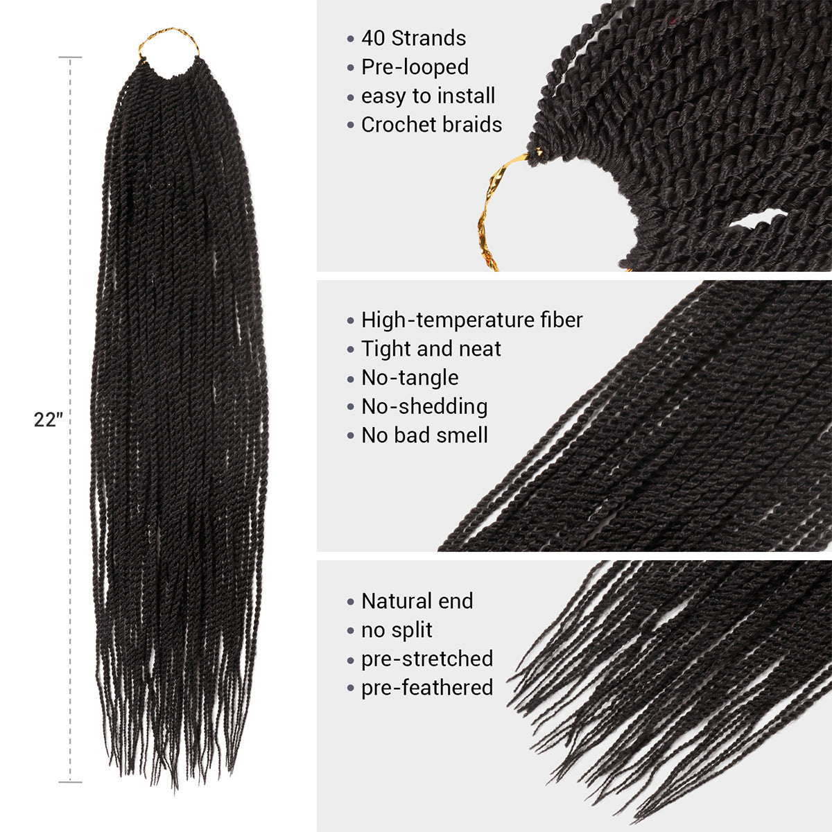 Authentic Synthetic Hair Pre-Looped Senegalese Twist Braid 22"
