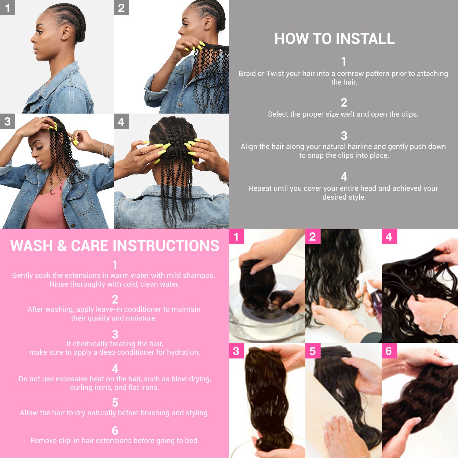 Instant Fab Human Hair Clip-In Extensions Natural 1C Relaxed Natural