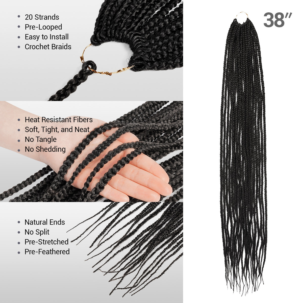 Authentic Synthetic Hair Crochet Braid Pre-Looped Box Braid 38"