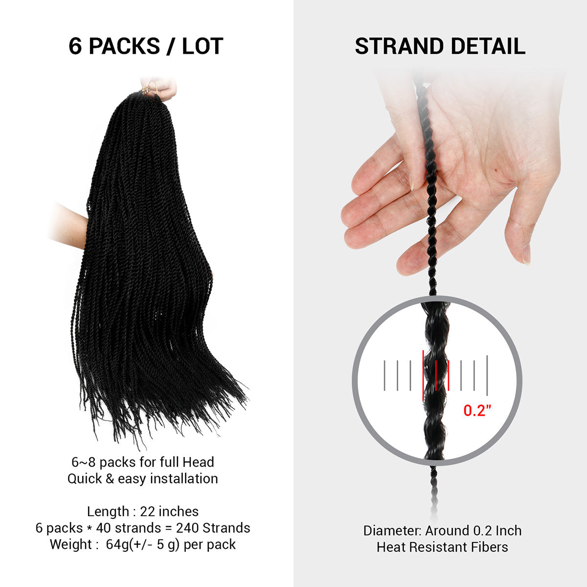 Authentic Synthetic Hair Pre-Looped Senegalese Twist Braid 22"