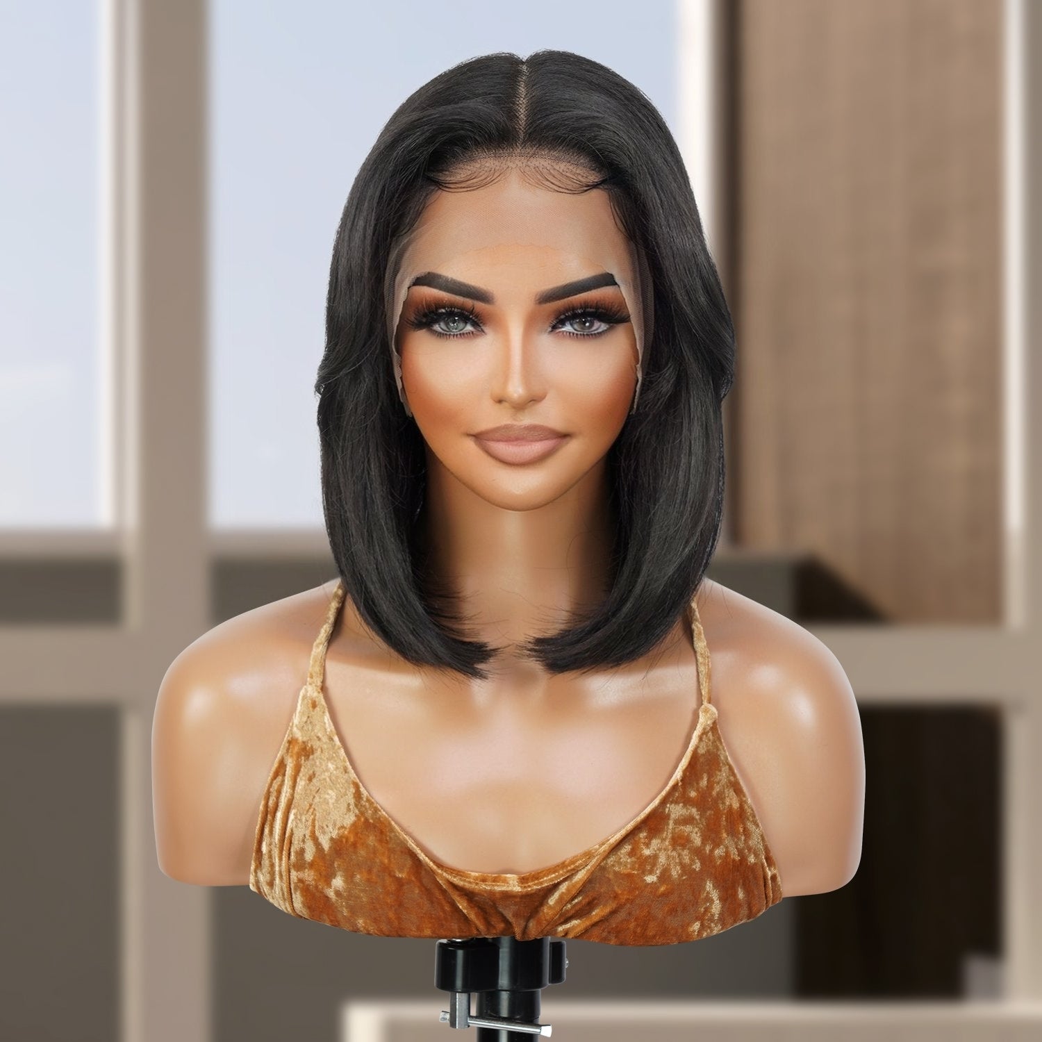 Multi-Parting, 13X6, Human Hair Blend, Frontal Wig, Invisible Lace, Bob, Layered Bob, Feathered Bob, Pre-Plucked, Yaki Textured, Shoulder-Length Bob