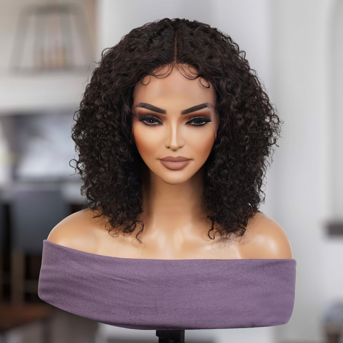 100% Virgin Remi Human Hair HD Transparent T-Part Lace Short Curly Wig Opal