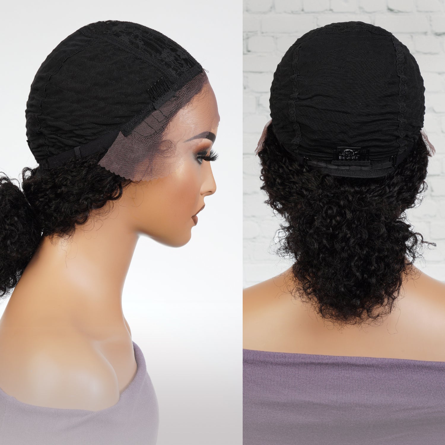 100% Virgin Remi Human Hair HD Transparent T-Part Lace Short Curly Wig Onyx