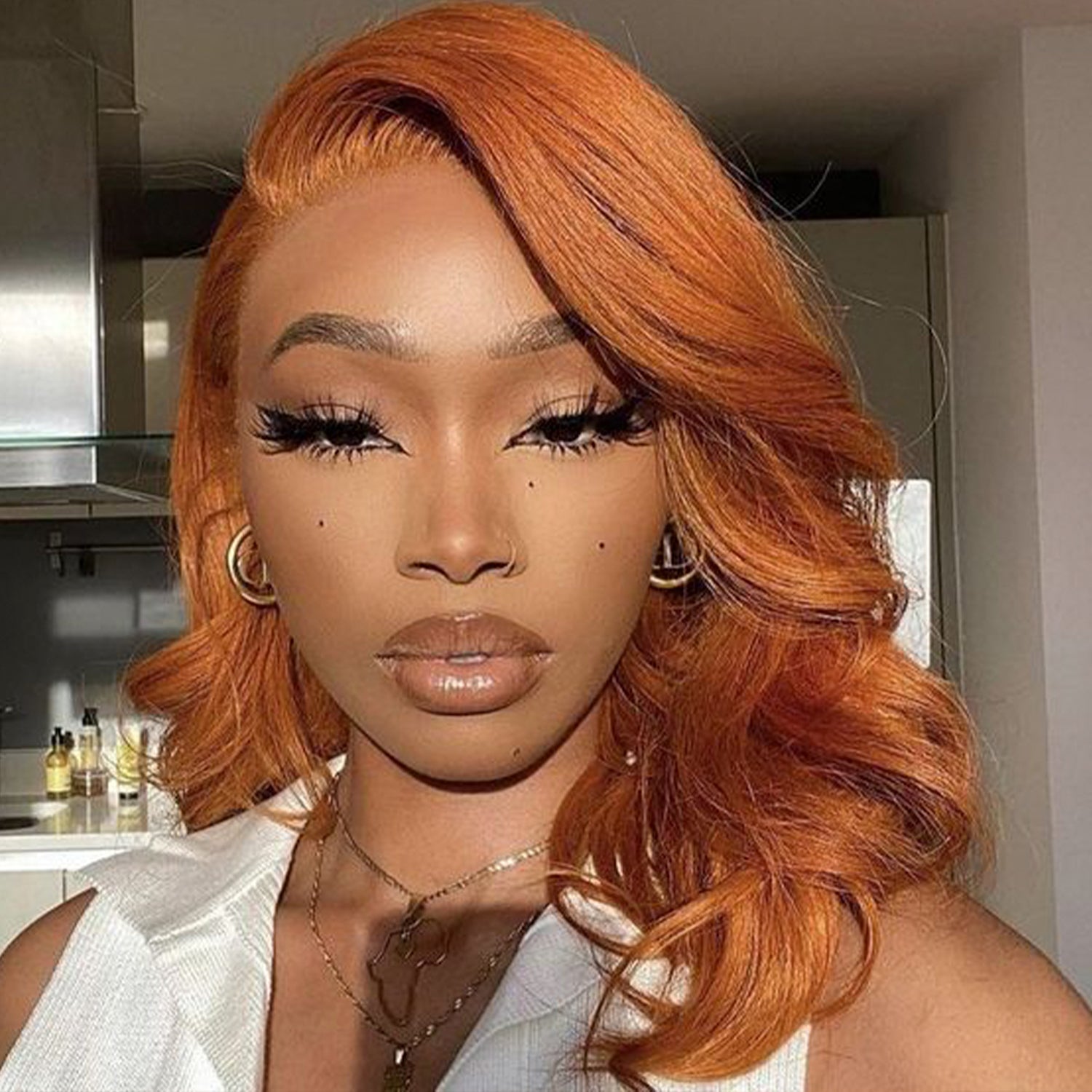 Good quality t-part human hair wigs, Pre-plucked with baby hair and natural look, Middle part wig of easy and comfortable to wear, Reasonable price for fancy colored wigs, Ginger orange color gives you a trendy look, Prevent hair damage with this Pre-Bleached & dyed wig by experts