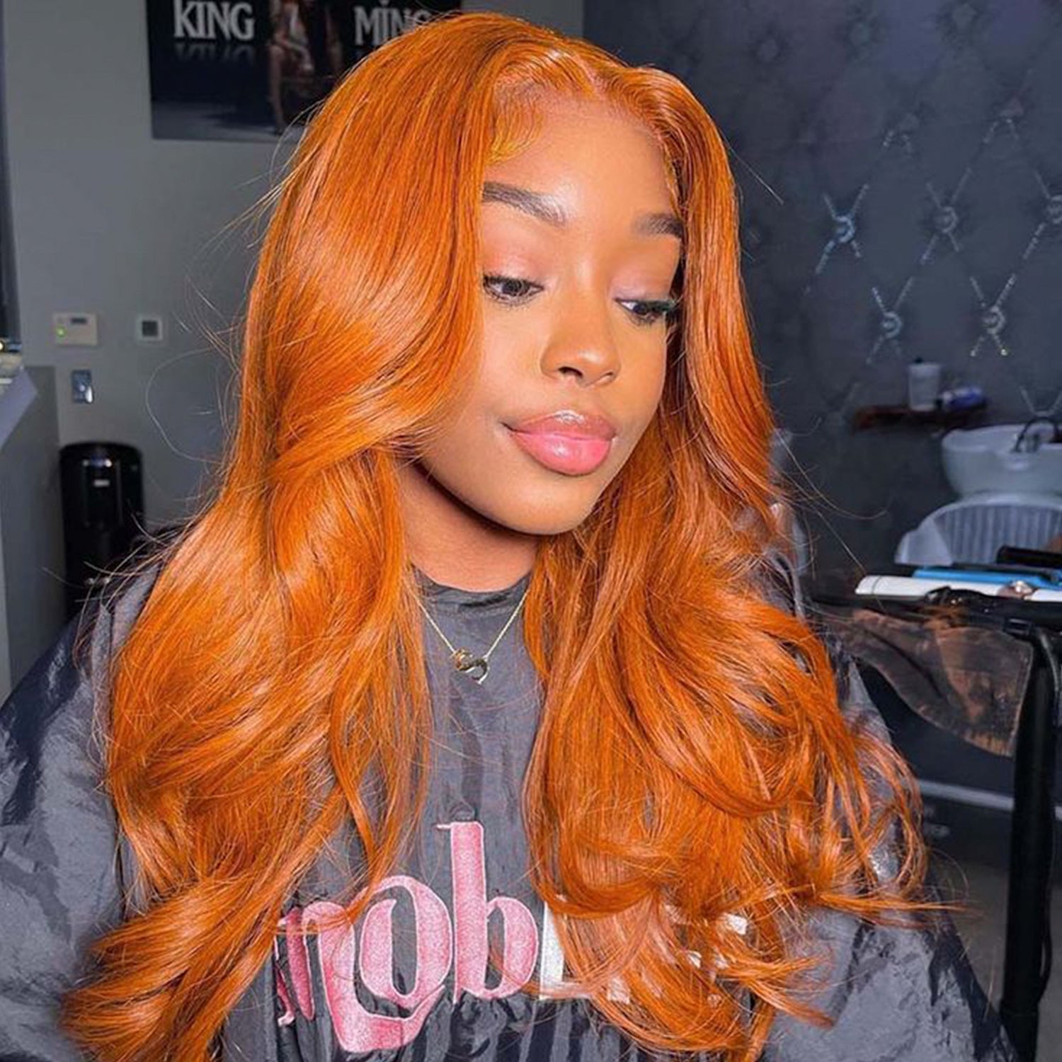 Good quality t-part human hair wigs, Pre-plucked with baby hair and natural look, Middle part wig of easy and comfortable to wear, Reasonable price for fancy colored wigs, Ginger orange color gives you a trendy look, Prevent hair damage with this Pre-Bleached & dyed wig by experts