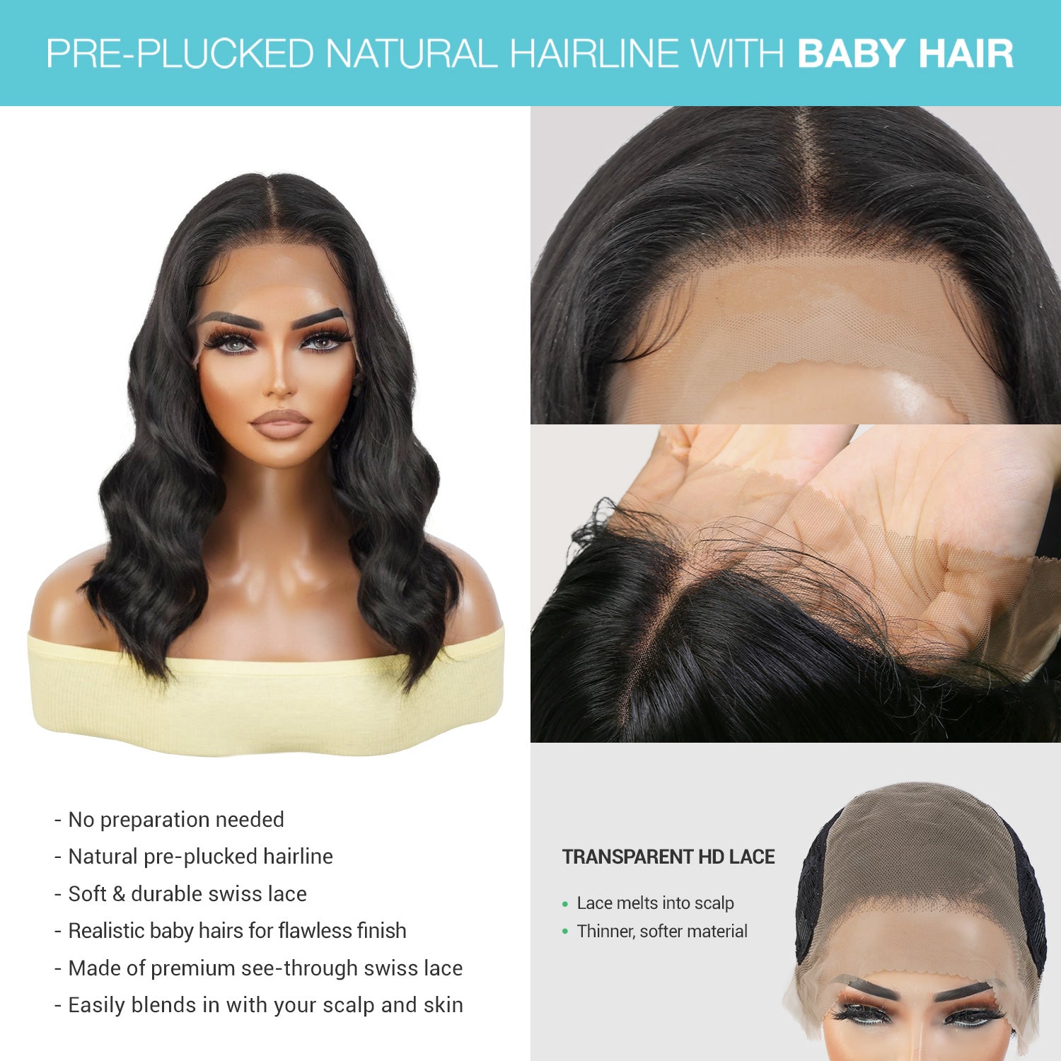 Multi-Parting, 13X6, Human Hair Blend, Frontal Wig, Invisible Lace, Pre-Plucked, Wavy Long Bob, Mid-Length Loose Wave,