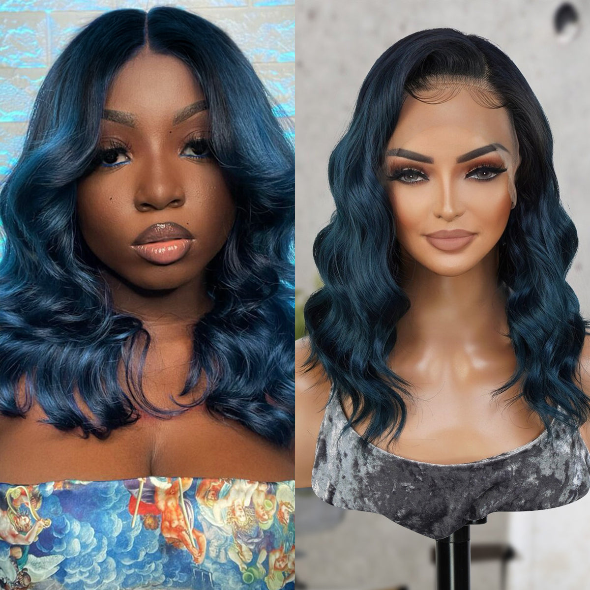 Multi-Parting, 13X6, Human Hair Blend, Frontal Wig, Invisible Lace, Pre-Plucked, Wavy Long Bob, Mid-Length Loose Wave,