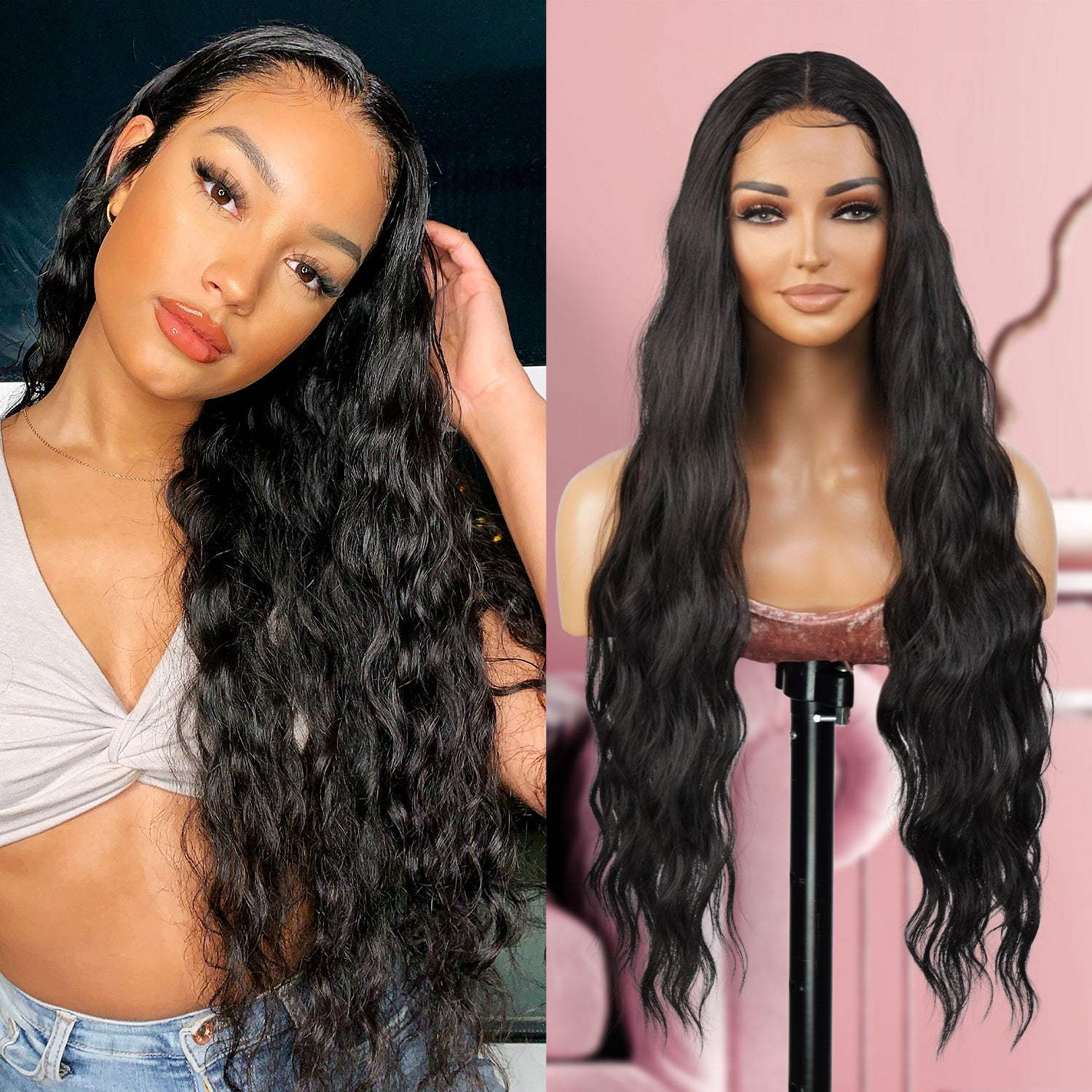 Introducing our 30-inch deep middle part Swiss lace front wig! Made with heat-resistant synthetic fibers, this wig features a gorgeous loose deep wave design, perfect for black women. The deep middle part and Swiss lace front create a natural-looking hairline. Easy to wear and style, this wig is a must-have for a quick style change. Shop now for ultimate style and versatility!