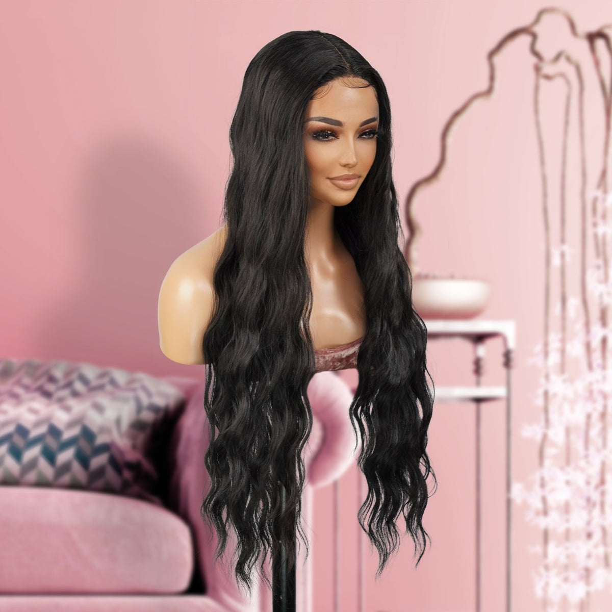 Introducing our 30-inch deep middle part Swiss lace front wig! Made with heat-resistant synthetic fibers, this wig features a gorgeous loose deep wave design, perfect for black women. The deep middle part and Swiss lace front create a natural-looking hairline. Easy to wear and style, this wig is a must-have for a quick style change. Shop now for ultimate style and versatility!