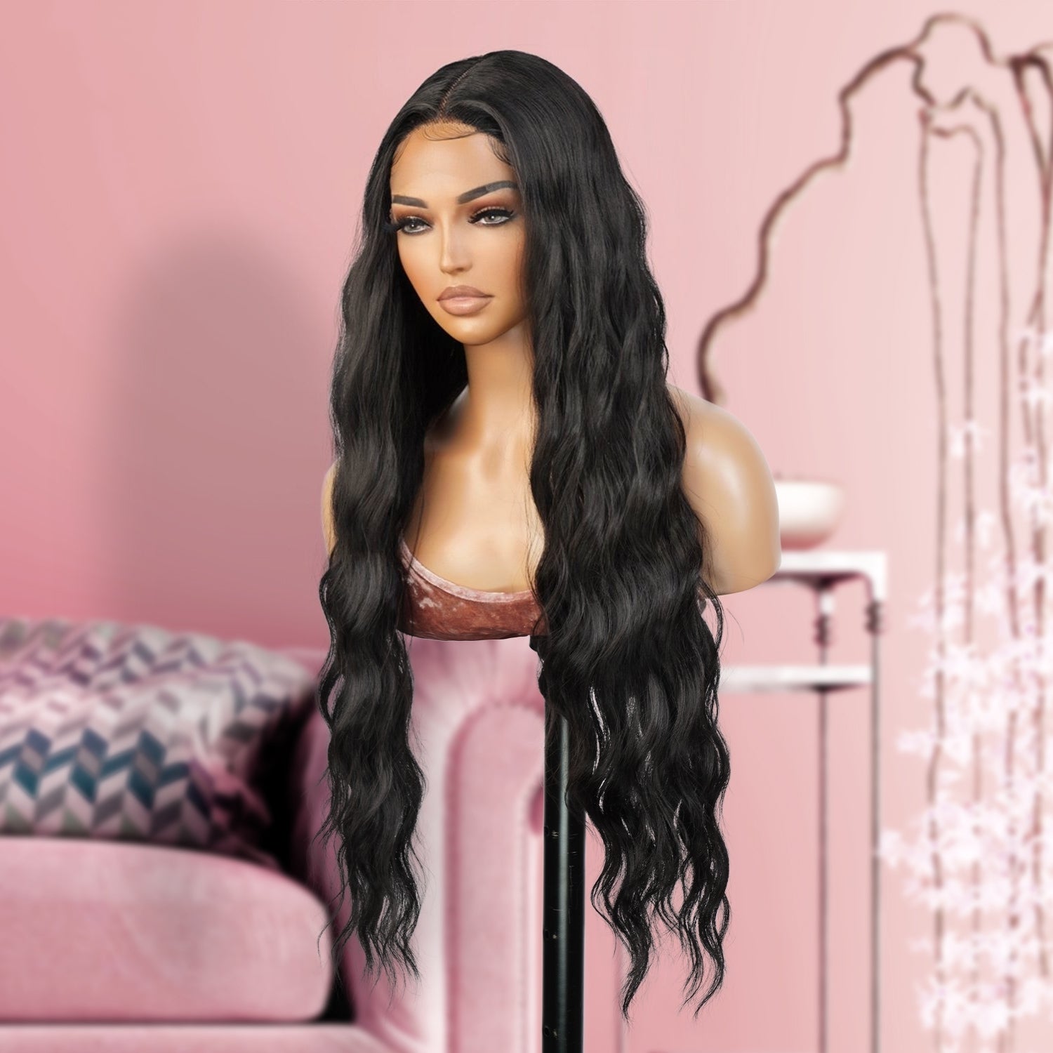 Introducing our 30-inch deep middle part Swiss lace front wig! Made with heat-resistant synthetic fibers, this wig features a gorgeous loose deep wave design, perfect for black women. The deep middle part and Swiss lace front create a natural-looking hairline. Easy to wear and style, this wig is a must-have for a quick style change. Shop now for ultimate style and versatility!