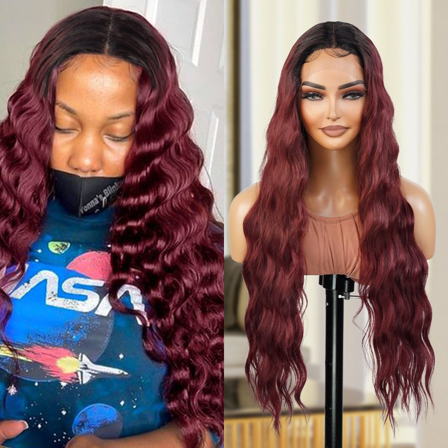 Introducing our 30-inch deep middle part Swiss lace front wig! Made with heat-resistant synthetic fibers, this wig features a gorgeous loose deep wave design, perfect for black women. The deep middle part and Swiss lace front create a natural-looking hairline. Easy to wear and style, this wig is a must-have for a quick style change. Shop now for ultimate style and versatility!
