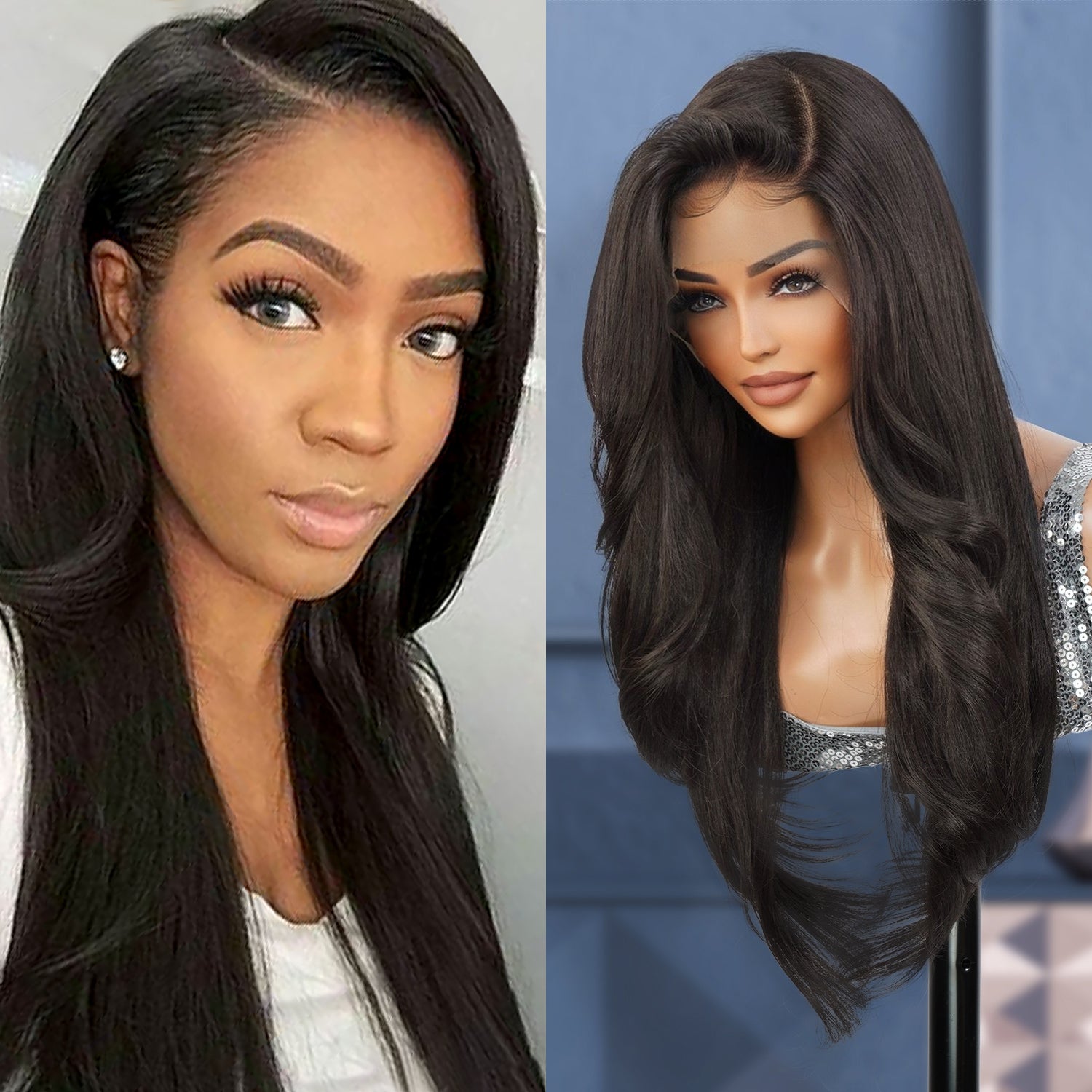 Multi-Parting, 13X6, Human Hair Blend, Frontal Wig, Invisible Lace, Pre-Plucked, Textured Wig, Yaki Textured, Face-Frame Layers, Long-Layered Wig, Blowout Texture,