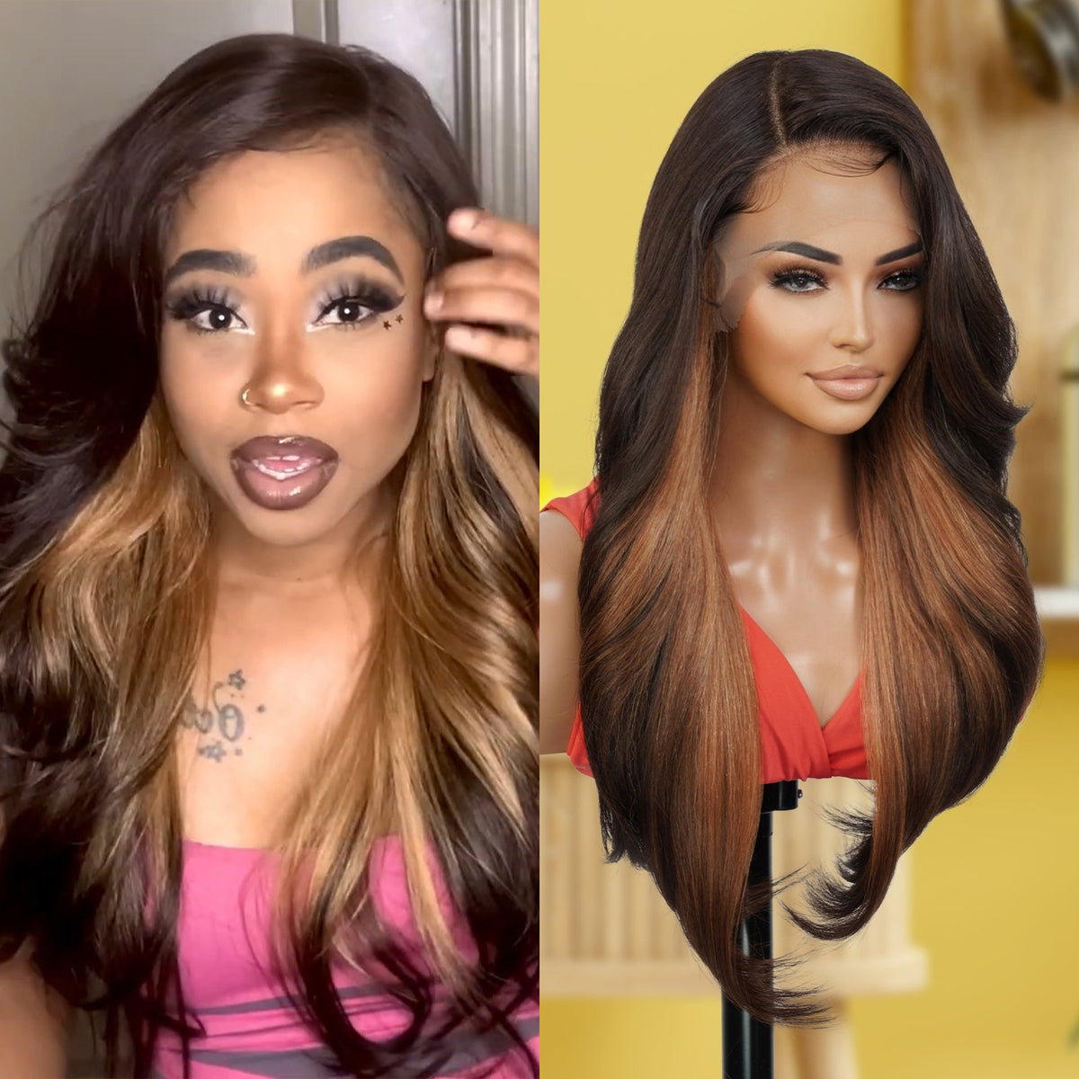 Multi-Parting, 13X6, Human Hair Blend, Frontal Wig, Invisible Lace, Pre-Plucked, Textured Wig, Yaki Textured, Face-Frame Layers, Long-Layered Wig, Blowout Texture,