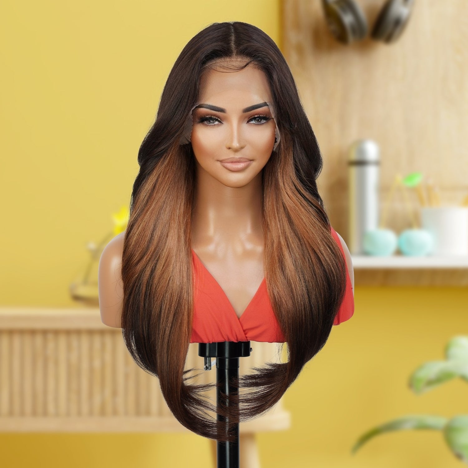 Multi-Parting, 13X6, Human Hair Blend, Frontal Wig, Invisible Lace, Pre-Plucked, Textured Wig, Yaki Textured, Face-Frame Layers, Long-Layered Wig, Blowout Texture,