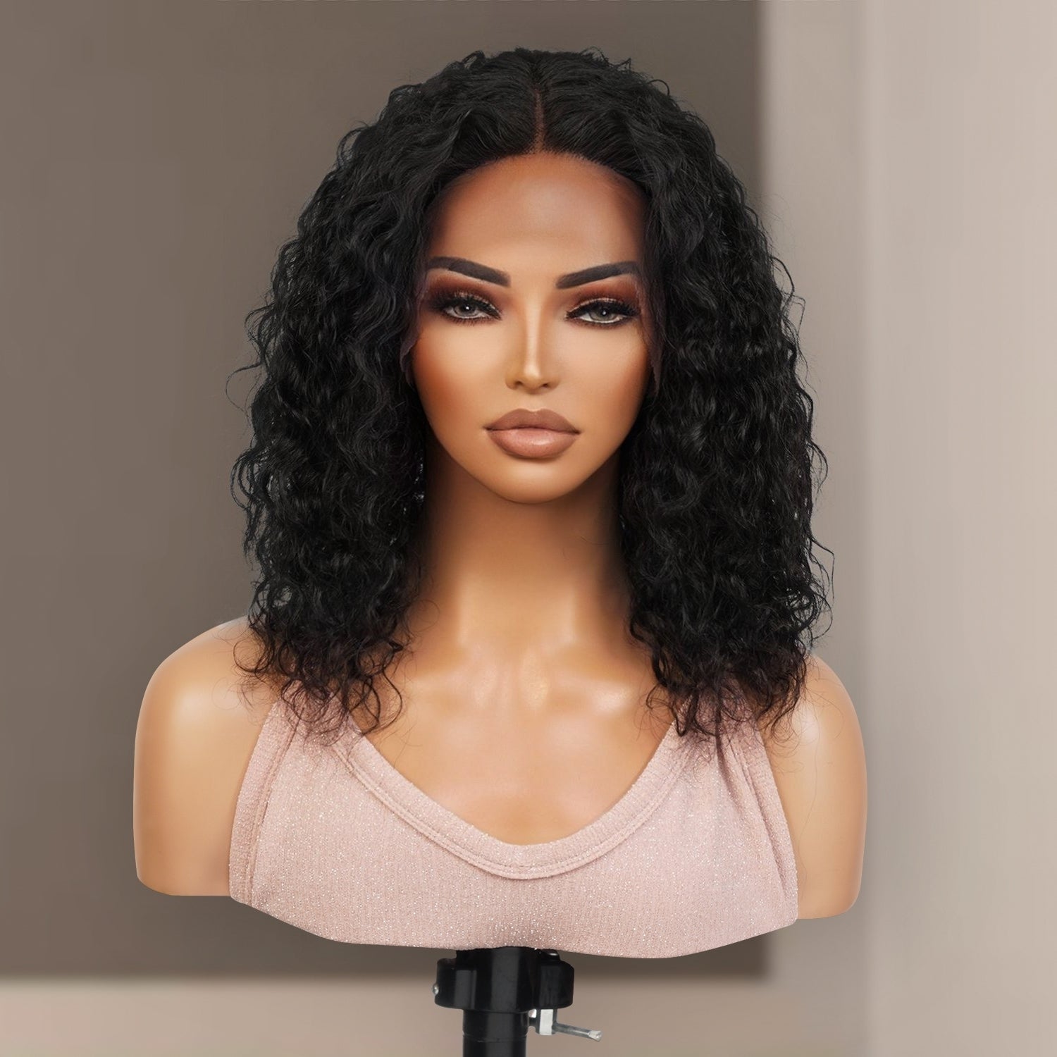 100% Virgin Remi Human Hair HD Transparent T-Part Lace Short Curly Wig Onyx