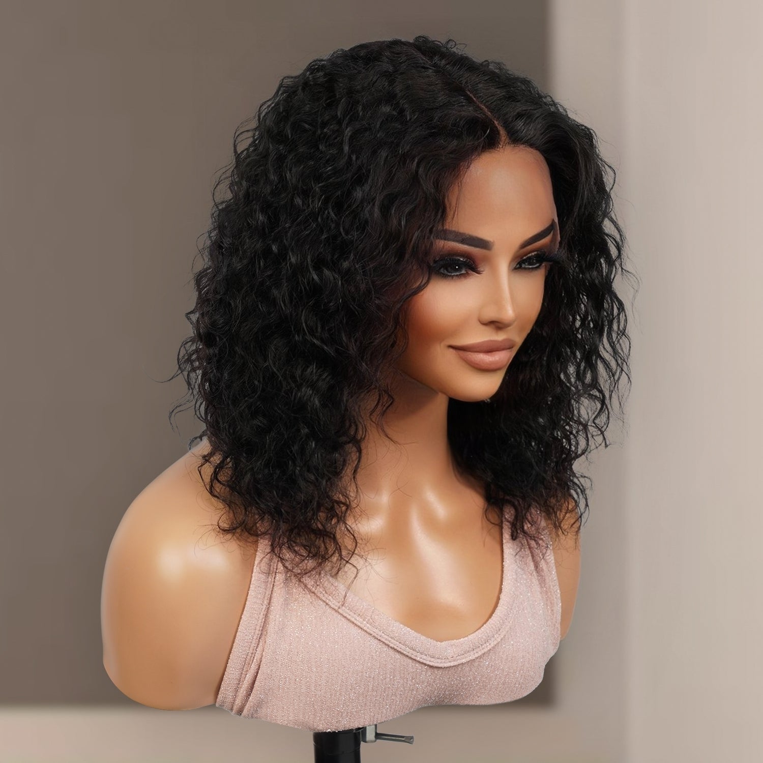 100% Virgin Remi Human Hair HD Transparent T-Part Lace Short Curly Wig Onyx