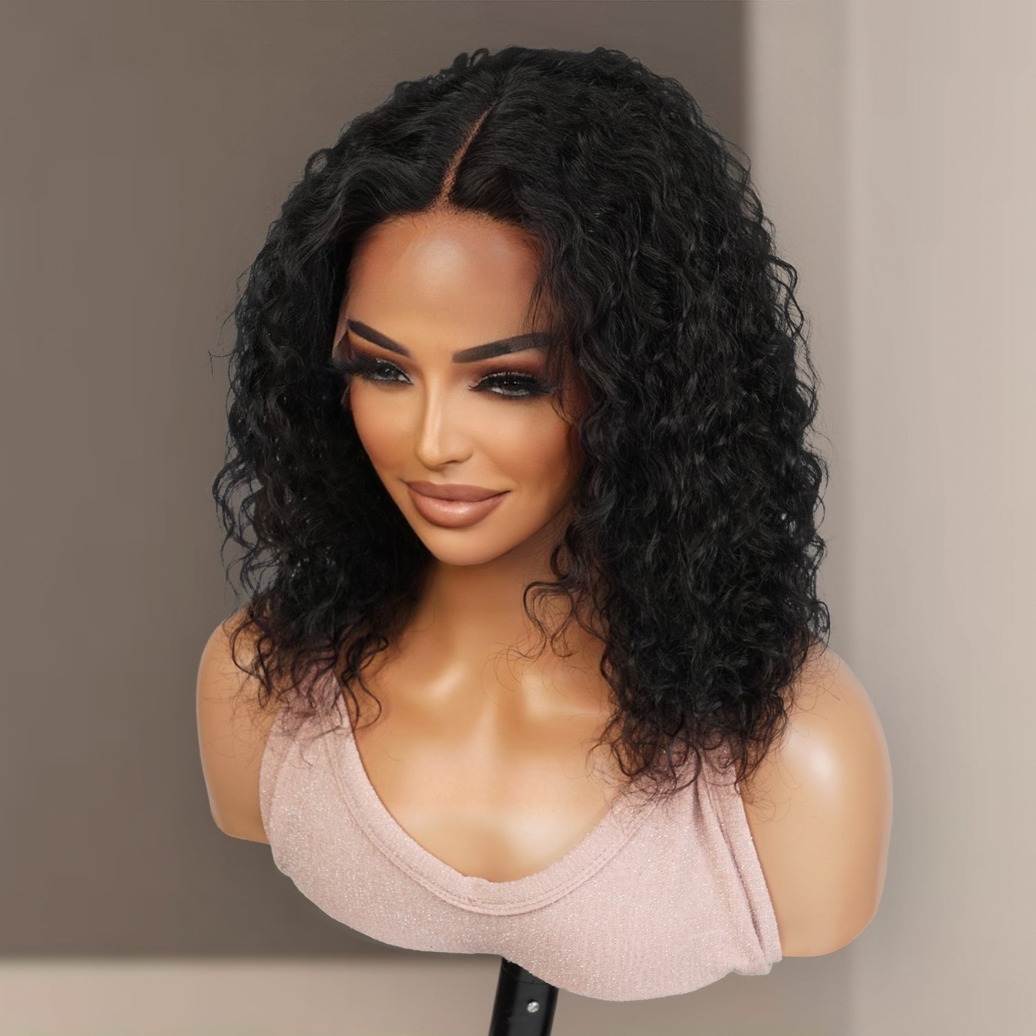 100% Virgin Remi Human Hair HD Transparent T-Part Lace Short Curly Wig Onyx