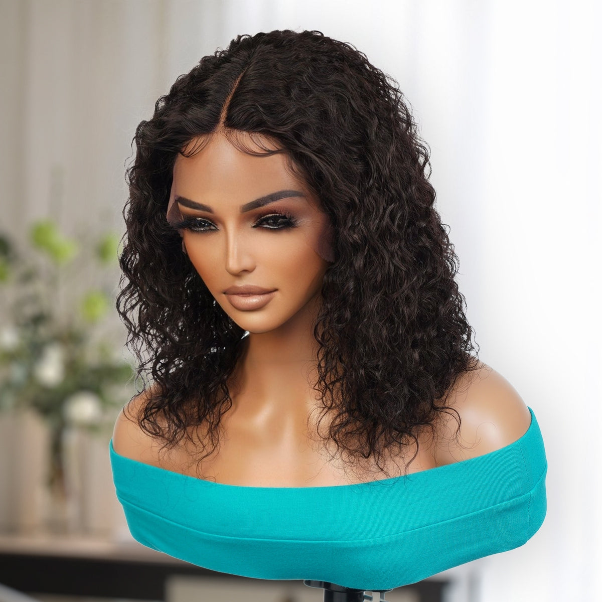 100% Virgin Remi Human Hair HD Transparent T-Part Lace Short Curly Wig Onyx