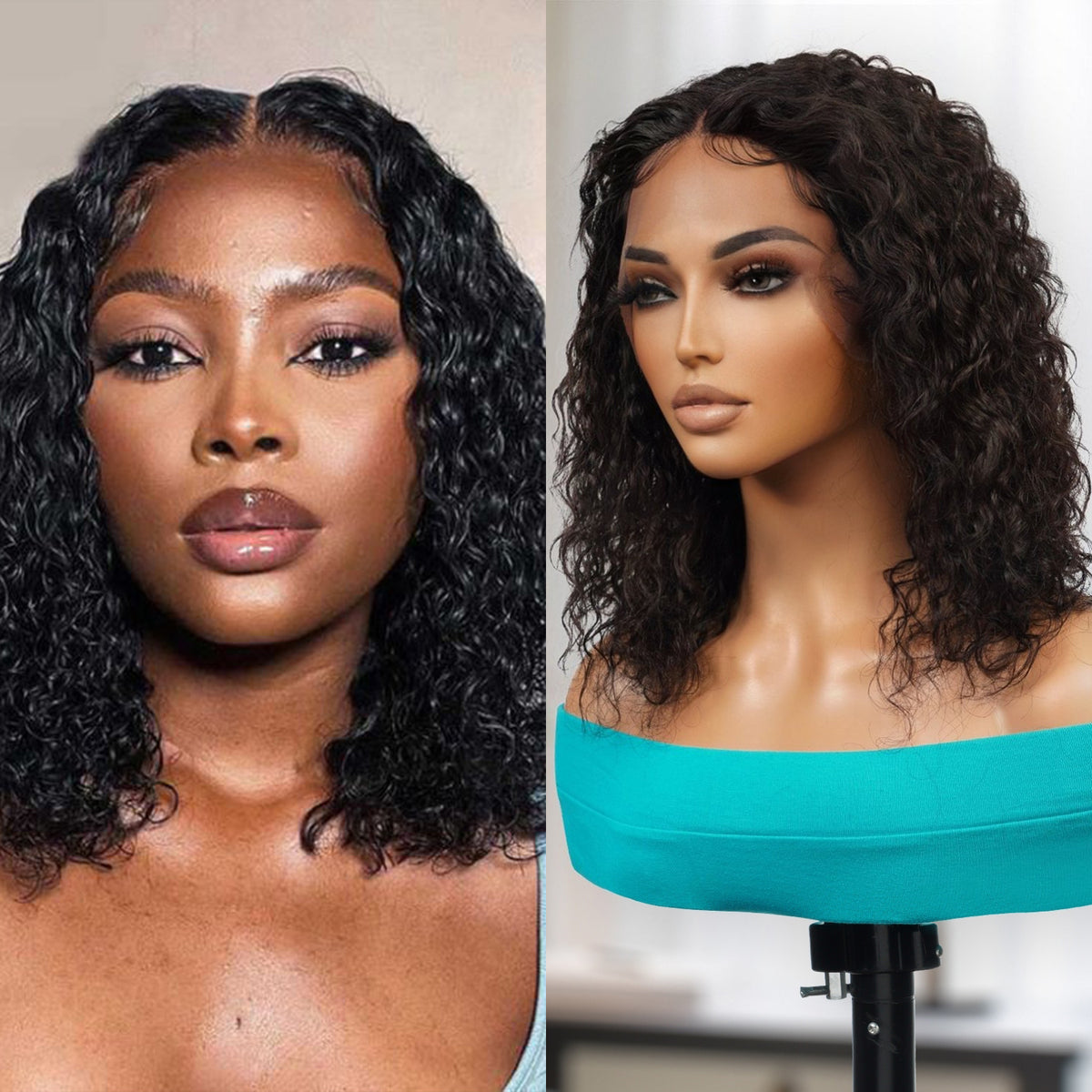 100% Virgin Remi Human Hair HD Transparent T-Part Lace Short Curly Wig Onyx