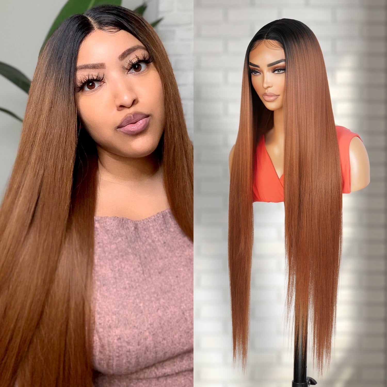 Introducing our stunning 36-inch waist-length straight Swiss lace front wig! Made with heat-resistant synthetic fibers, this wig offers a natural-looking hairline with a 4.5" deep middle center part design, perfect for black women. The soft Swiss lace front ensures comfort and security, while adjustable straps allow for a customizable fit. Elevate your style and enhance your beauty effortlessly with this must-have wig. Shop now for ultimate style and versatility!