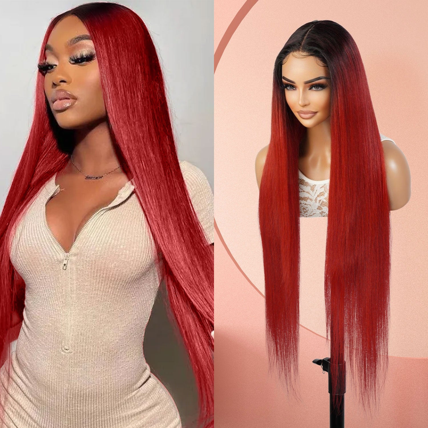 Introducing our 34-inch long waist-length straight lace front wig! Made with heat-resistant synthetic fibers, this wig offers a natural-looking hairline with a deep part design. Perfect for black women, it's easy to wear and style with adjustable straps for a comfortable fit. Shop now for ultimate style and versatility!
