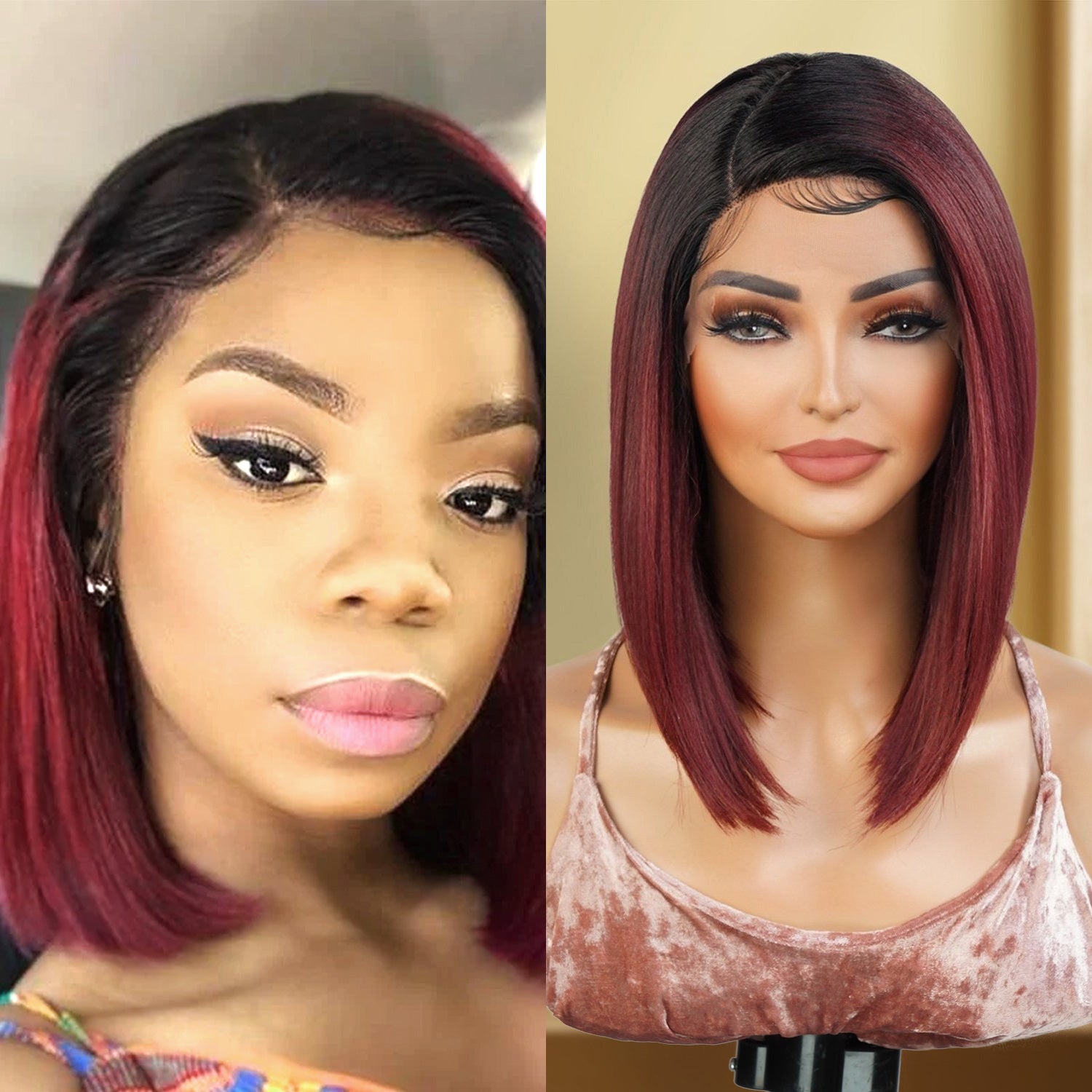 Introducing our medium asymmetrical bob straight lace front wig! Designed for black women, this wig features a deep side part for a natural-looking hairline. Made with high heat-resistant synthetic fibers, it's easy to style and maintain. Perfect for any occasion, this wig is a must-have for a style change. Shop now for ultimate style and sophistication!
