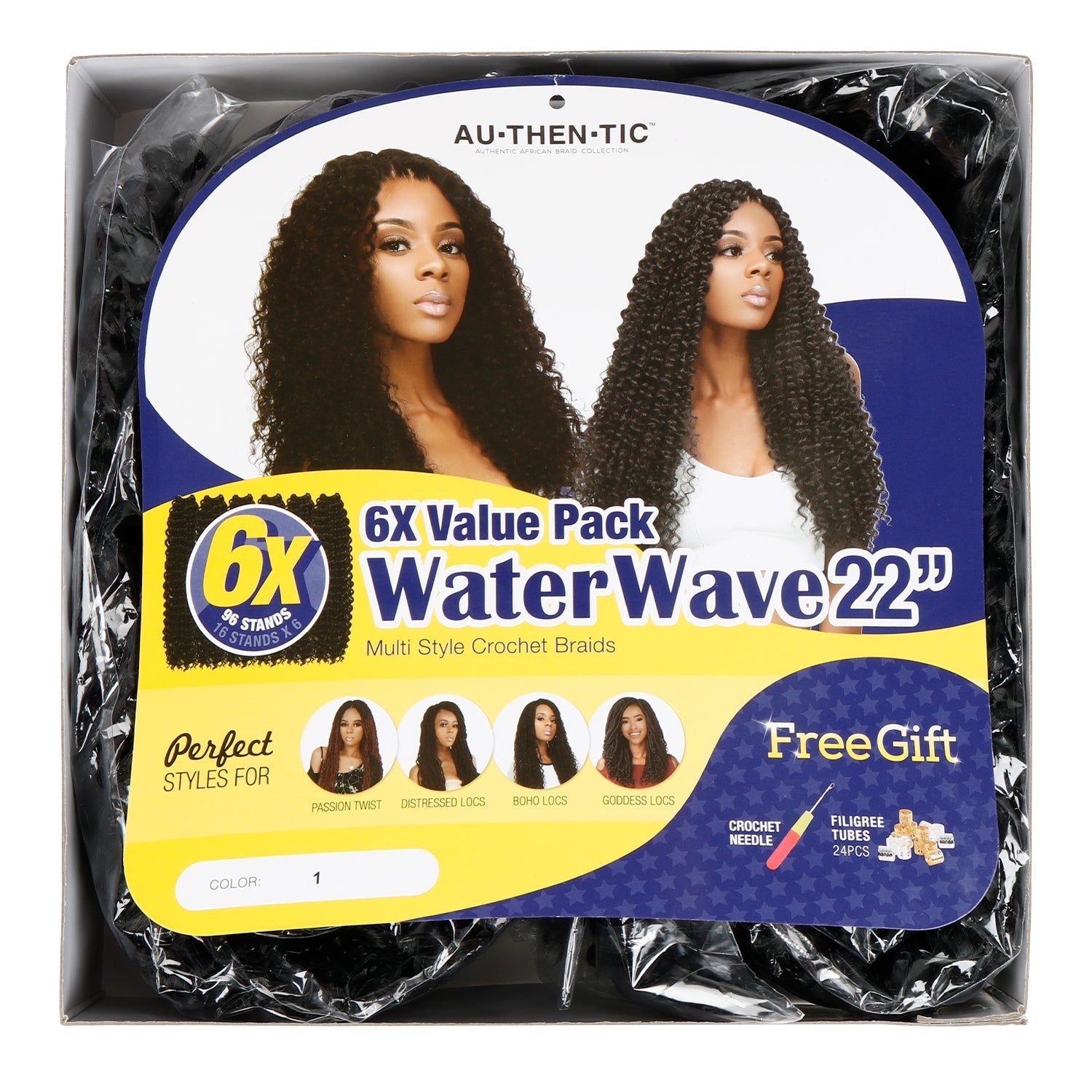 Authentic Synthetic Hair Crochet Braids 6X Value Pack Water Wave 22"