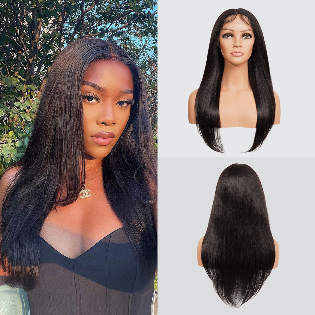 Introducing our stylish 26-inch waist-length straight lace front wig! Crafted with premium synthetic fibers, this wig guarantees a sleek and sophisticated appearance for any event. Its lace front design creates a natural hairline, and adjustable straps provide a secure and comfortable fit. Elevate your style or enhance your natural beauty with this essential wig. Shop now for the ultimate in style and versatility.