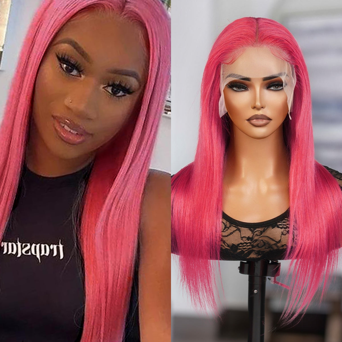 100% Brazilian Remi Virgin Human Hair Fancy Color 13x4 HD Lace Frontal Wig Hot Pink Straight 20"