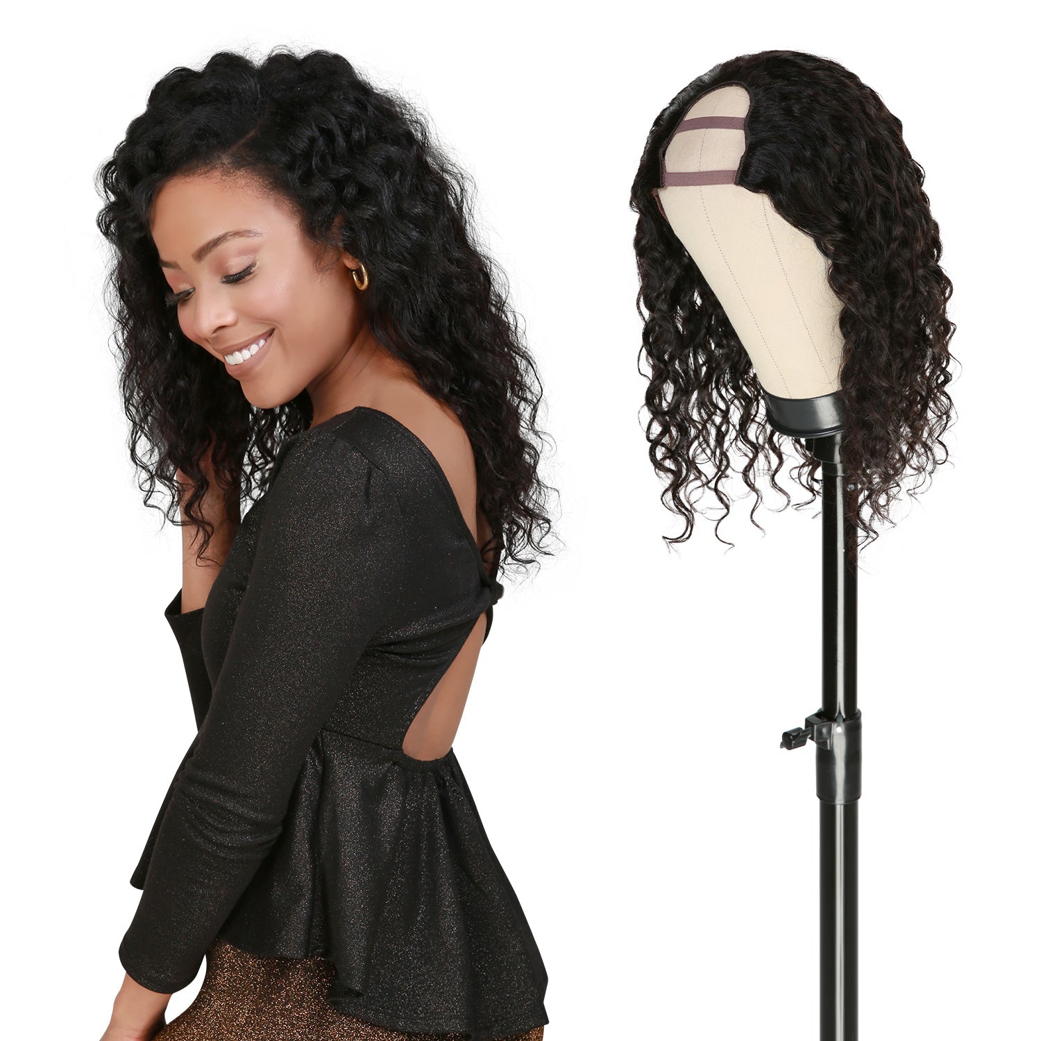 Human Hair, U part, Wig, Leave Out, Glueless, Bob, Water Wave
