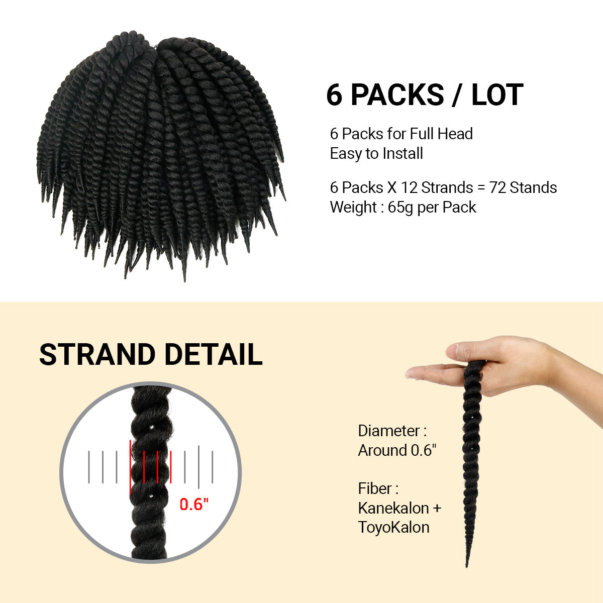 Authentic Crochet Braids Pre-Looped 6X Value Pack Double Jumbo Senegalese Twist 12"