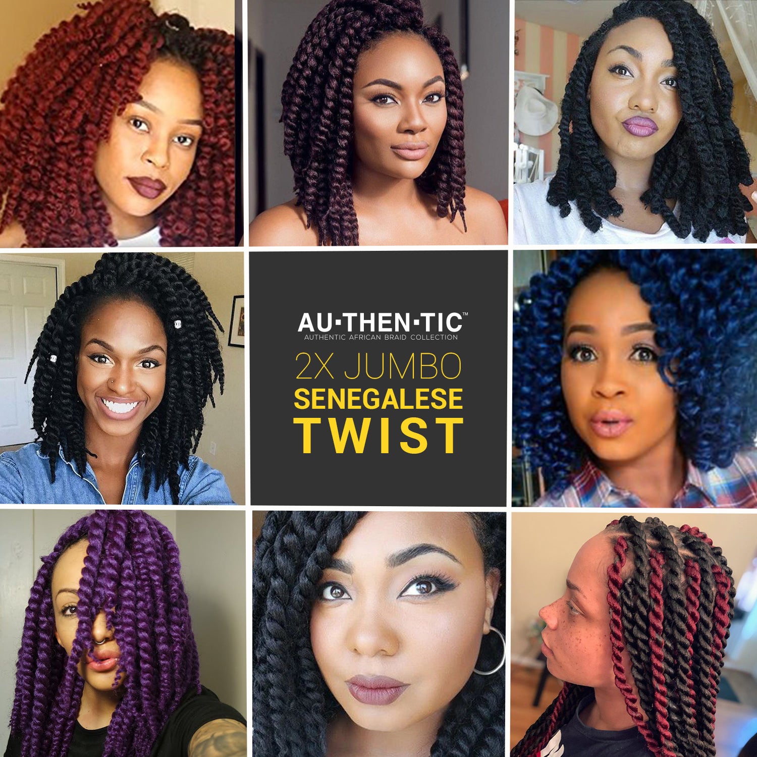 Authentic Crochet Braids Pre-Looped 6X Value Pack Double Jumbo Senegalese Twist 12"