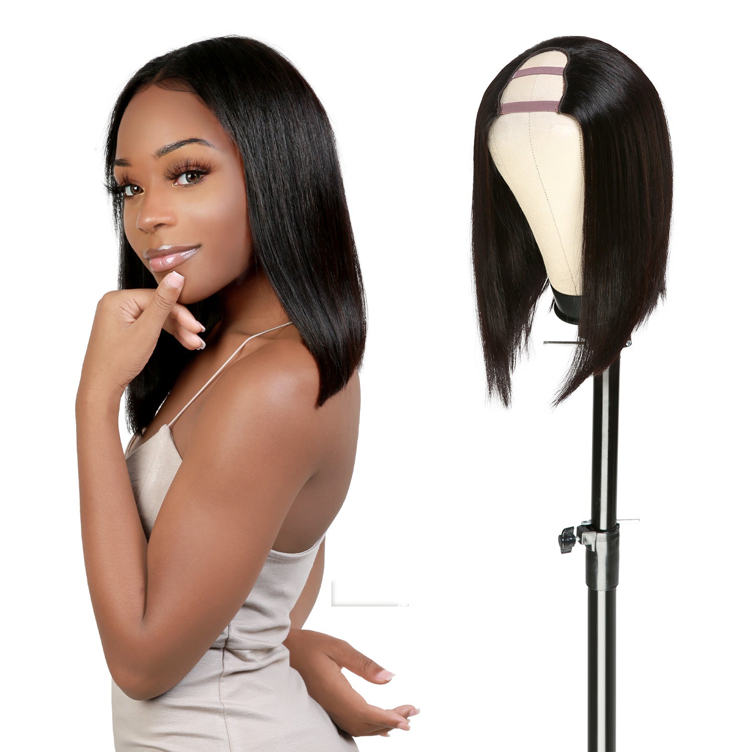 Human Hair, U part, Wig, Leave Out, Glueless, Bob, Straight, Short, Medium, Blunt Bob